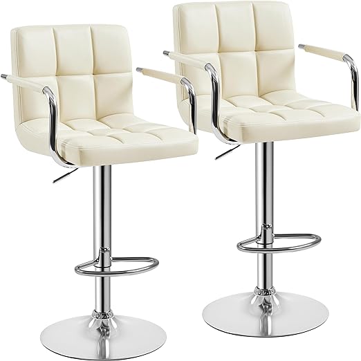 Modern Bar Stools Set of 2 Swivel Kitchen Stool Height Adjustable Square Counter Stool