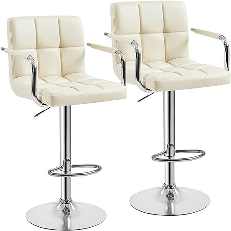 Modern Bar Stools Set of 2 Swivel Kitchen Stool Height Adjustable Square Counter Stool