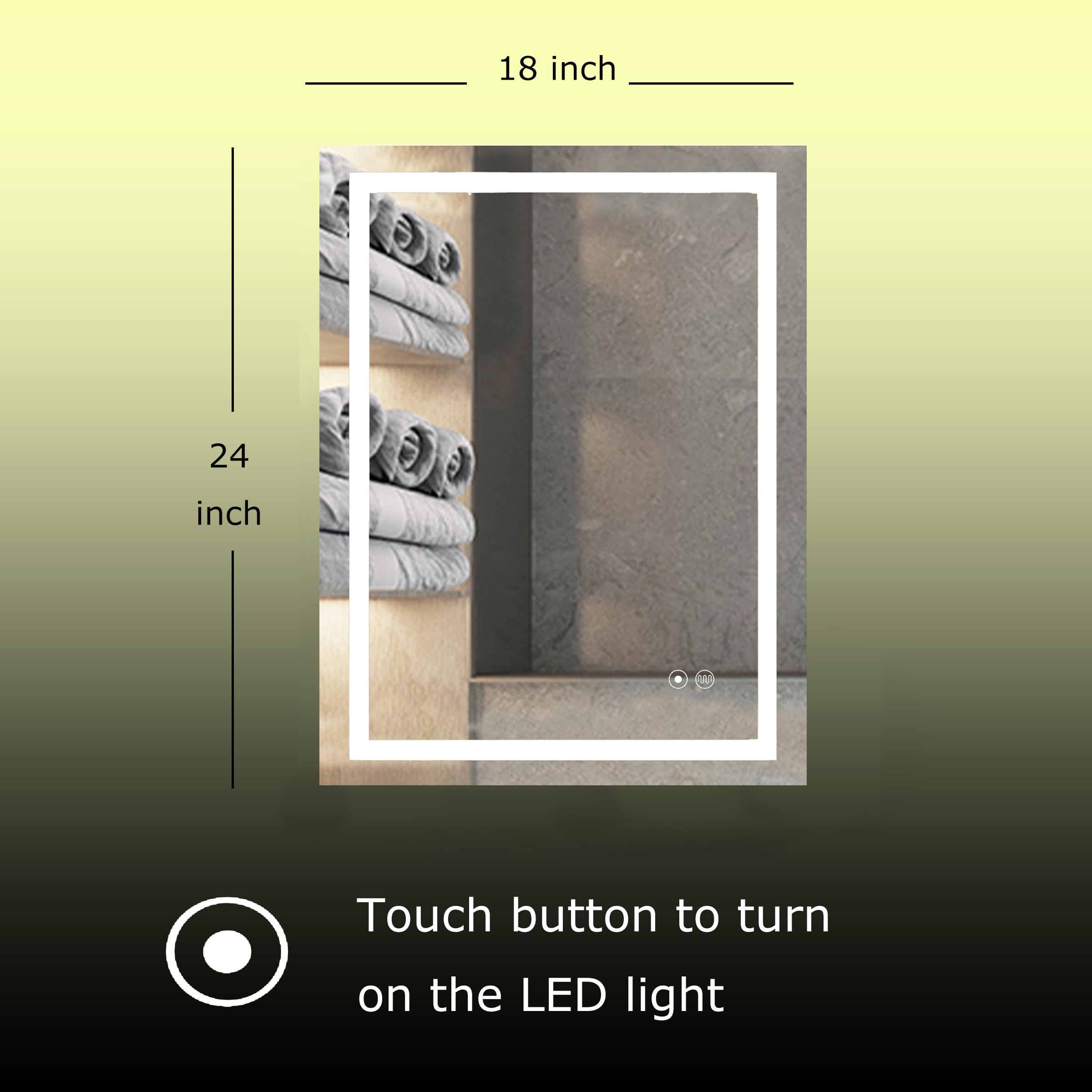 LED Vanity Mirror with Lights 24x18 Inch - Dimmable Wall Mounted Bathroom Mirror
