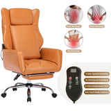 Orange Leather Office Chair with Massage and Footrest