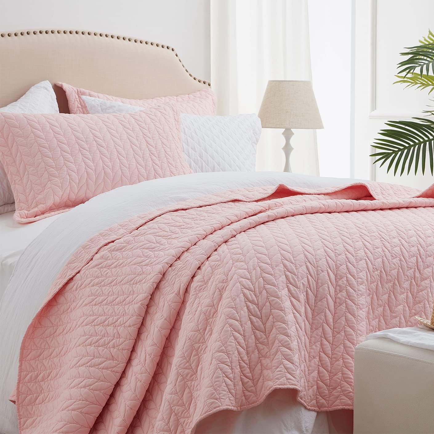 Quilt Sets Queen Pink Lightweight Bedspread Full Soft Reversible Coverlet for All Season