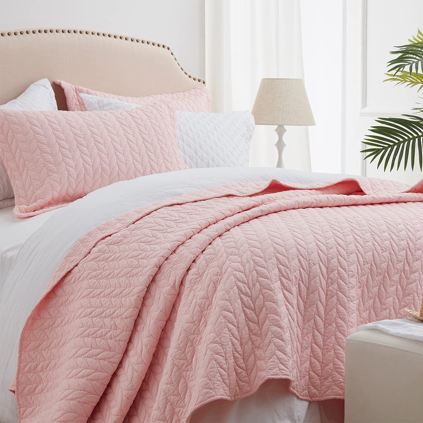 Quilt Sets Queen Pink Lightweight Bedspread Full Soft Reversible Coverlet for All Season