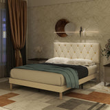 Queen Size Bed Frame, Velvet Upholstered Platform with Headboard,