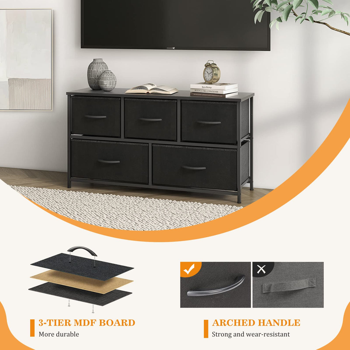Dresser for Bedroom 5 Fabric Drawers Dresser Clothes Cabinet Storage Organizers
