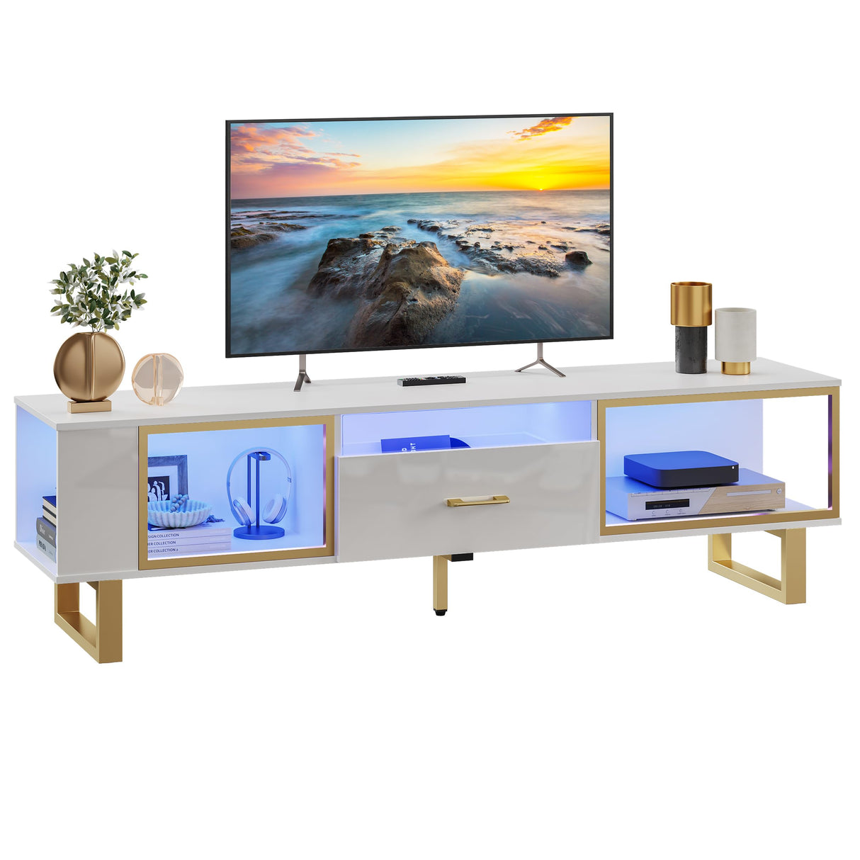 TV Stand with LED Light for TVs up to 80 inch, Modern Entertainment Center with Open