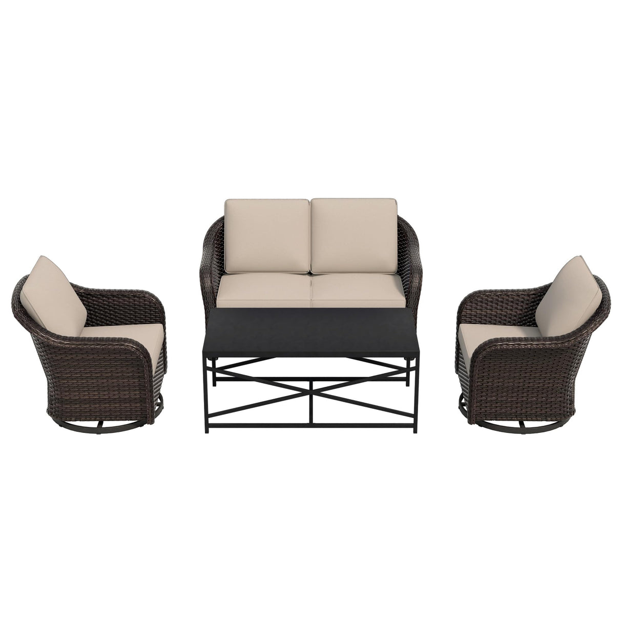 4 Pieces Outdoor Patio Conversation Furniture Set - 55" PE Rattan Sofa | Coffee Table