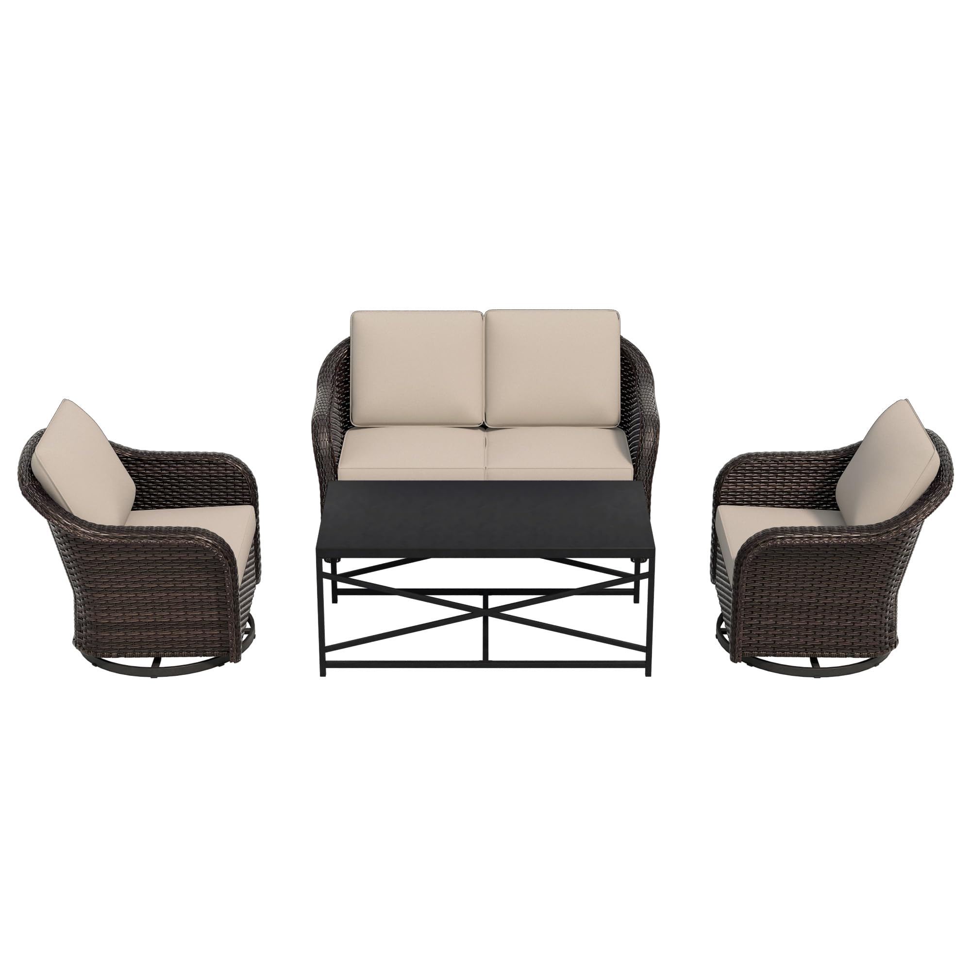 4 Pieces Outdoor Patio Conversation Furniture Set - 55" PE Rattan Sofa | Coffee Table
