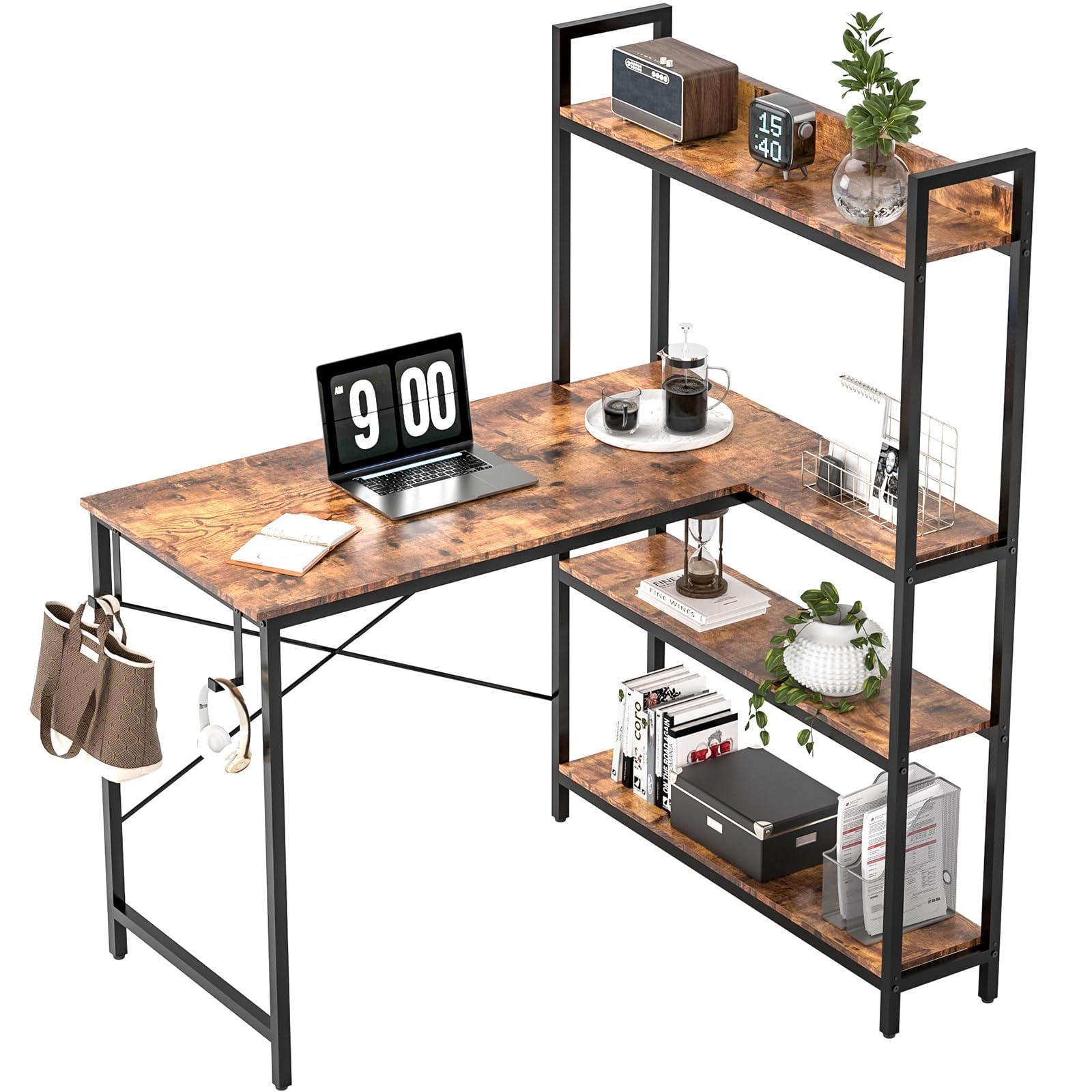 40 Inch Small L Shaped Computer Desk with Storage Shelves, Home Office Corner Reversible Desk Study