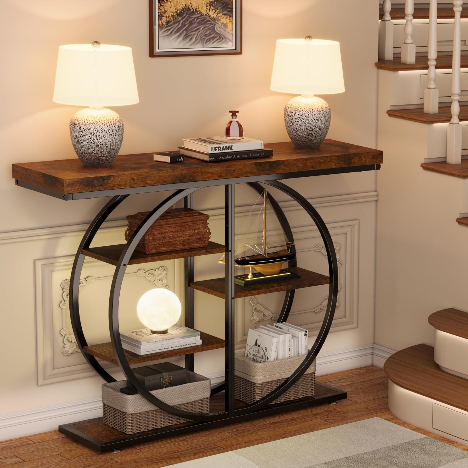 41.3" Industrial Console Table with Storage Shelves - Rustic Brown