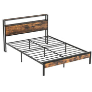 Queen Bed Frame with 2-Tier Storage Headboard, Industrial Metal Platform Bed