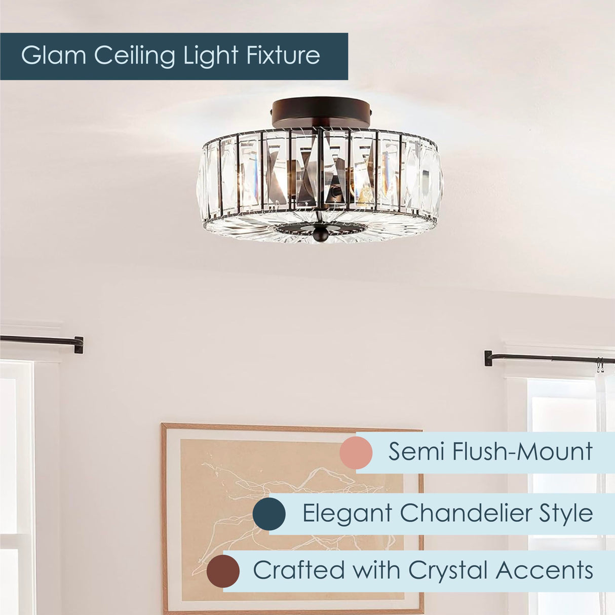 Glam Ceiling Light Fixture - Semi-Flush Mount, Oil Rubbed Bronze