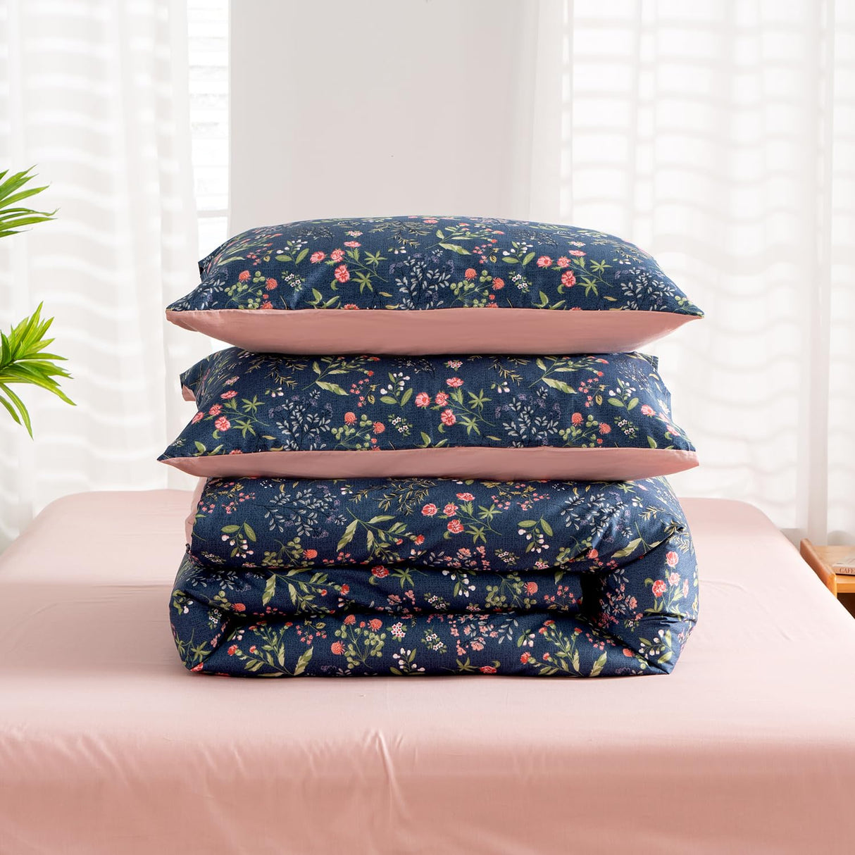 Floral Queen Comforter Set 3 Pieces Soft Cotton Chic Garden Style Floral Print Lightweight Vintage Botanical