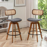 Rattan Bar Stools Set of 2, Faux Leather Counter Height Swivel Barstools