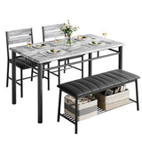 Table Set for 4, Kitchen Table with Upholstered Bench and 2 Chairs, Kitchen Table