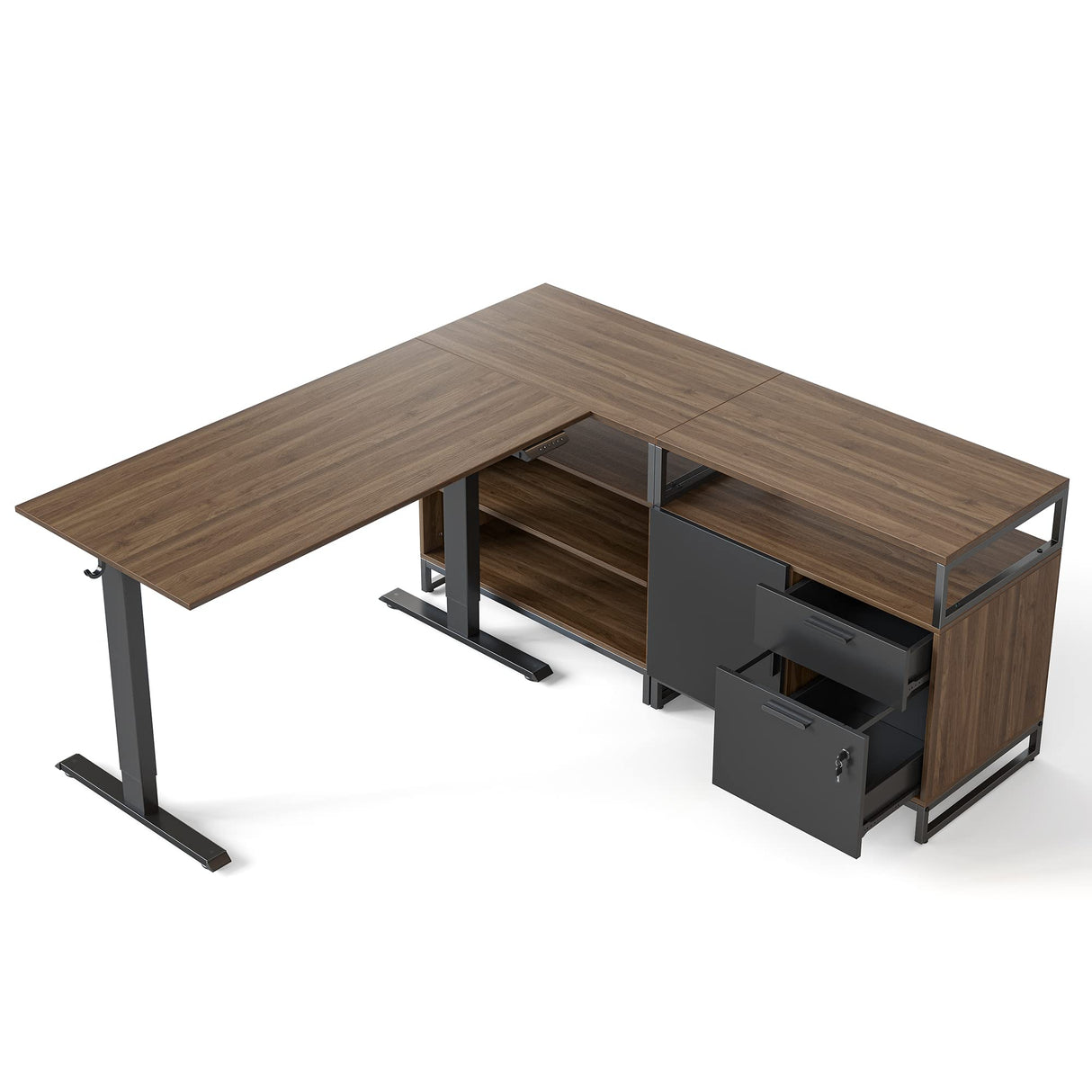 66 Inch Executive L Shaped Standing Desk with 2-Drawer File Cabinet