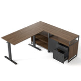 66 Inch Executive L Shaped Standing Desk with 2-Drawer File Cabinet