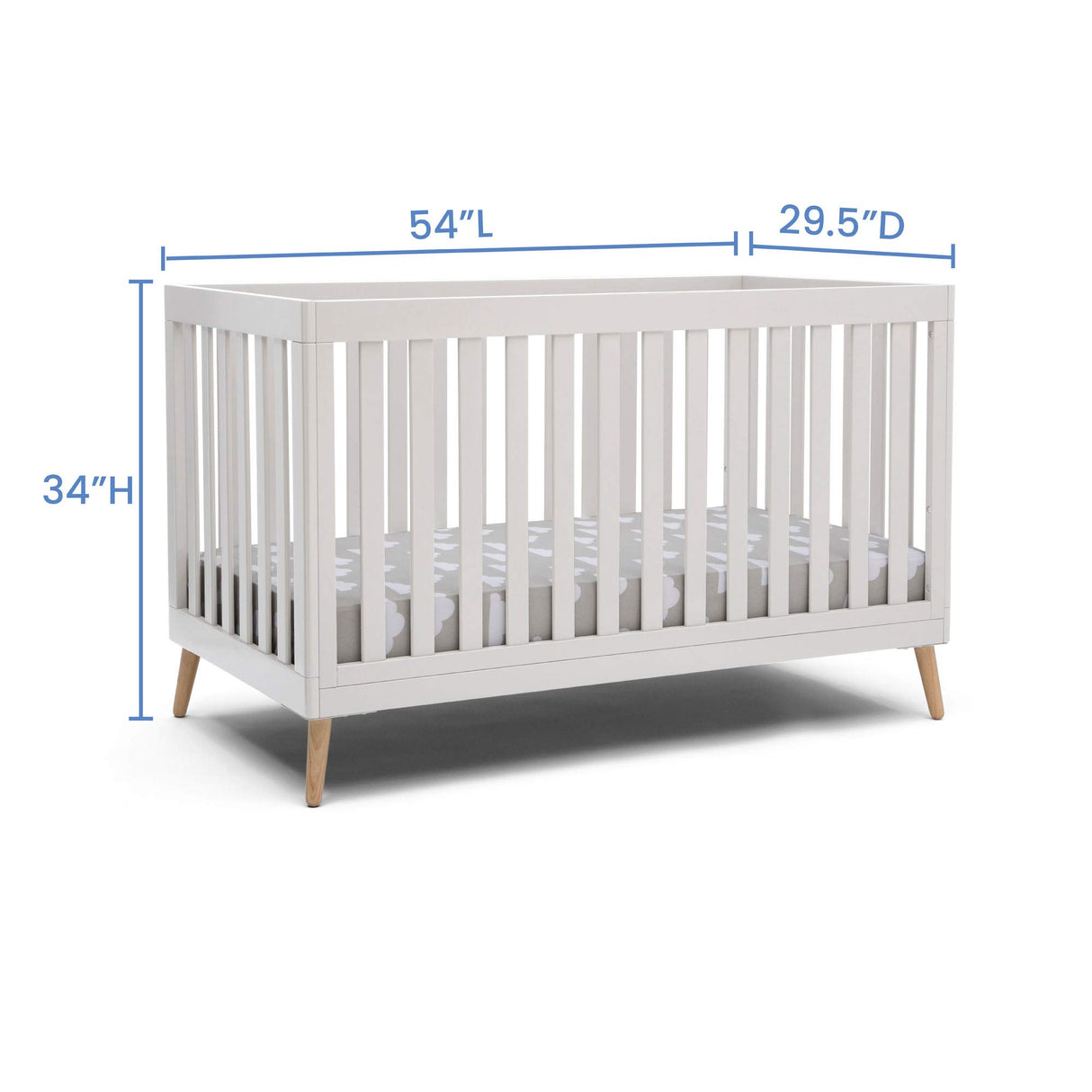 4-in-1 Convertible Baby Crib, Bianca White with Natural Legs