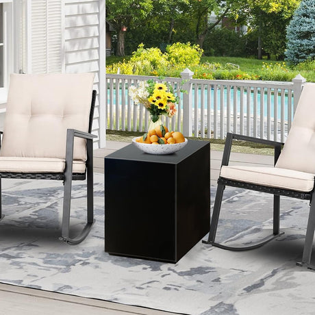 Modern Concrete Square Side Table, Garden and Patio Outdoor Accent Table, Living Room End Table, Bedroom Bedside Table, Pool Coffee Decorative (Black) - Bircata