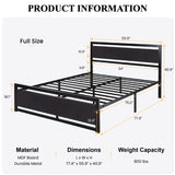 Full Size Bed Frame with Modern Wooden Headboard/Heavy Duty Platform Metal Bed