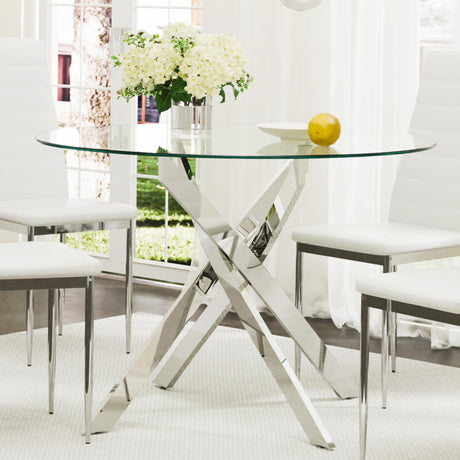 Glass Dining Table,Round Kitchen Table with Chromed Legs,35.3" Small Dining Table for Apartment