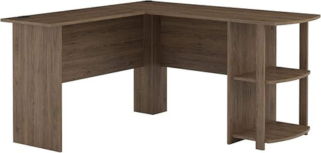 Dakota L-Shaped Desk with Bookshelves, White/Sonoma Oak