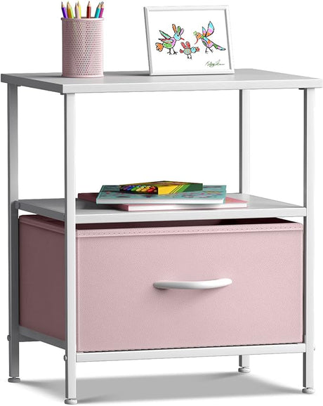 1 Drawer Shelf Storage Nightstand - Kids Bedside Furniture End Table Night Stand