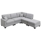 90 inch L-Shape Sectional Sofa 5-Seat Linen Modular Couches Sets with Convertible Ottoman