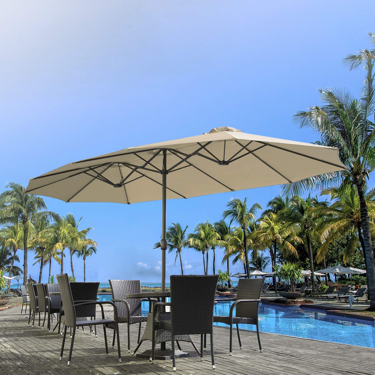 15x9ft Double-Sided Patio Umbrella Outdoor Market Umbrella Large Umbrella