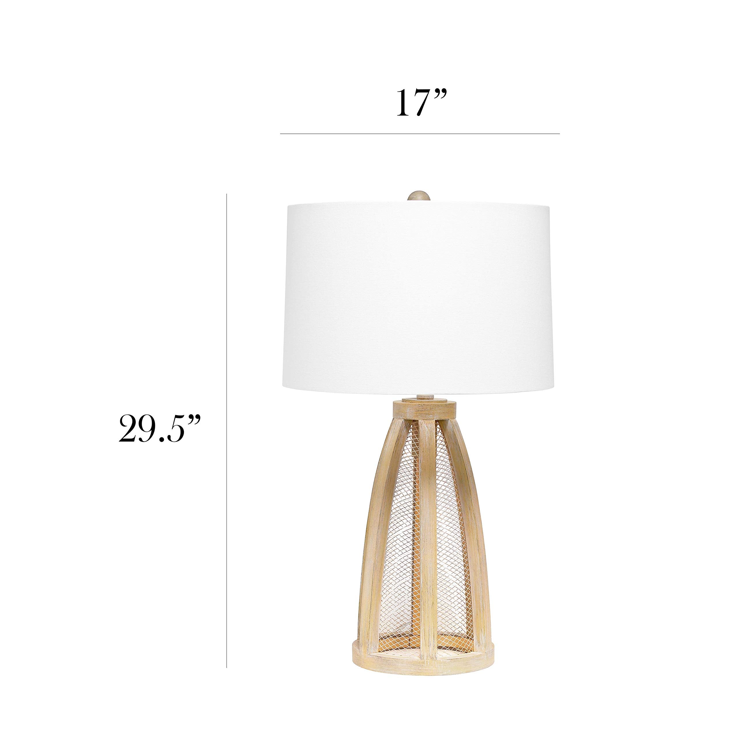 Elegant Designs LT3309-NWD Vintage Farmhouse Wood and Netted 2 Light Table Lamp, Natural Wood