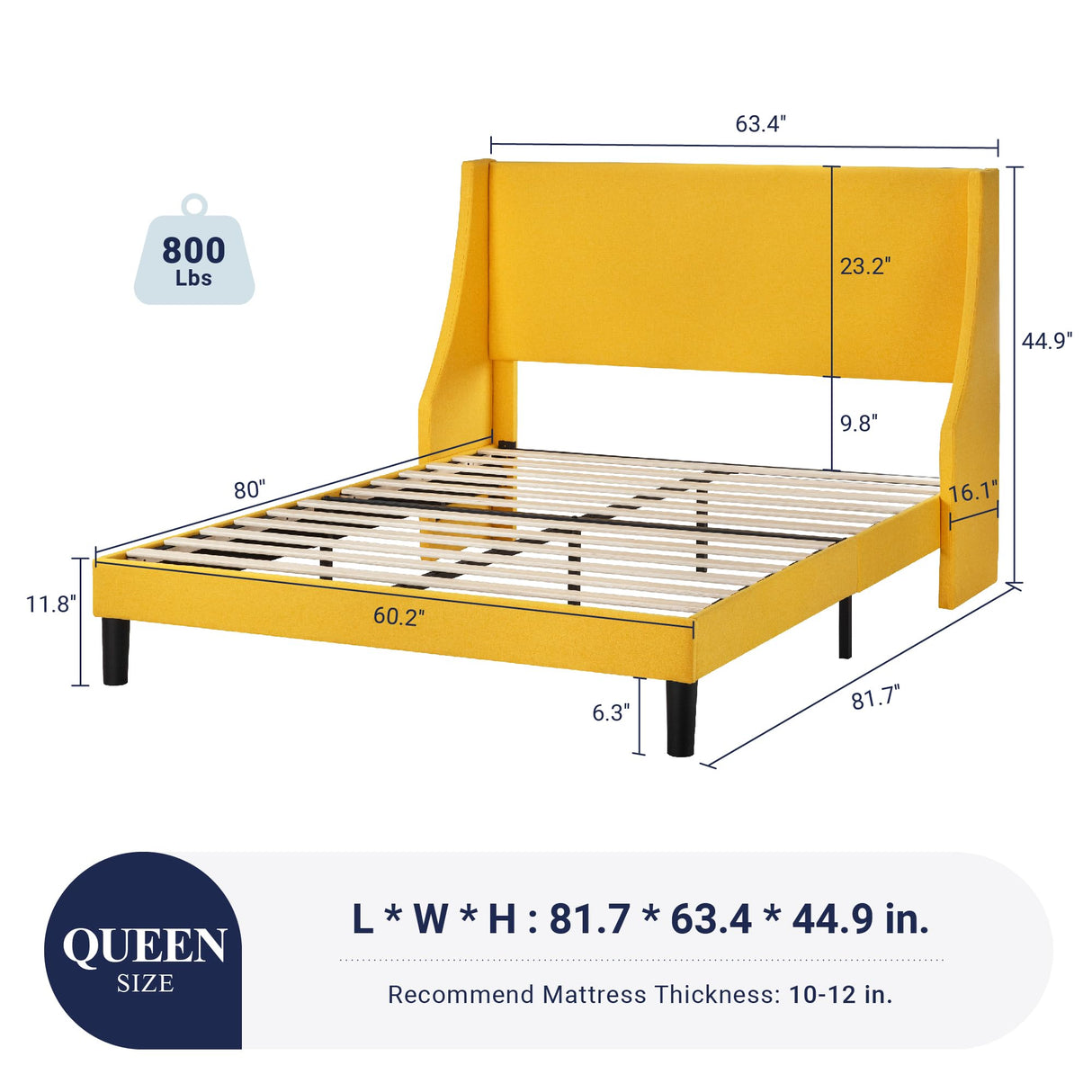 Queen Bed Frame, Platform Bed Frame Queen Size with Upholstered Headboard, Modern