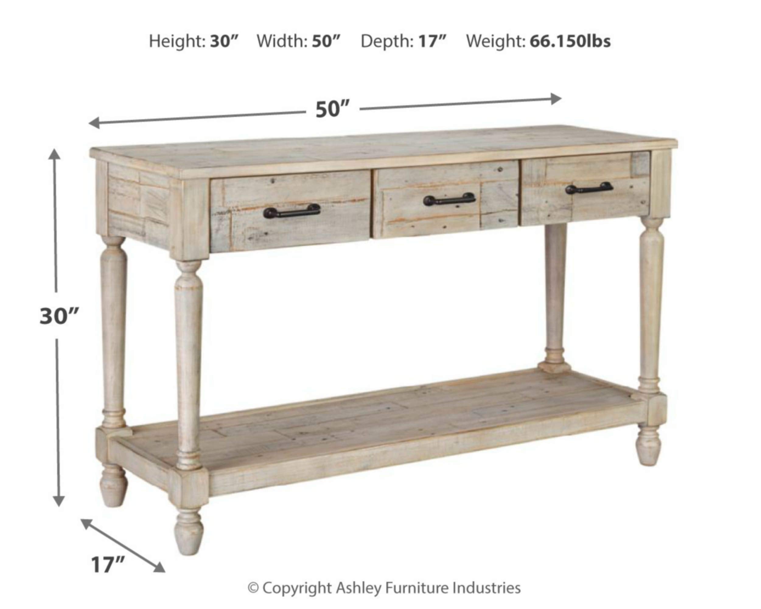 Shawnalore Farmhouse Solid Pine Wood Sofa Console Table, Whitewash