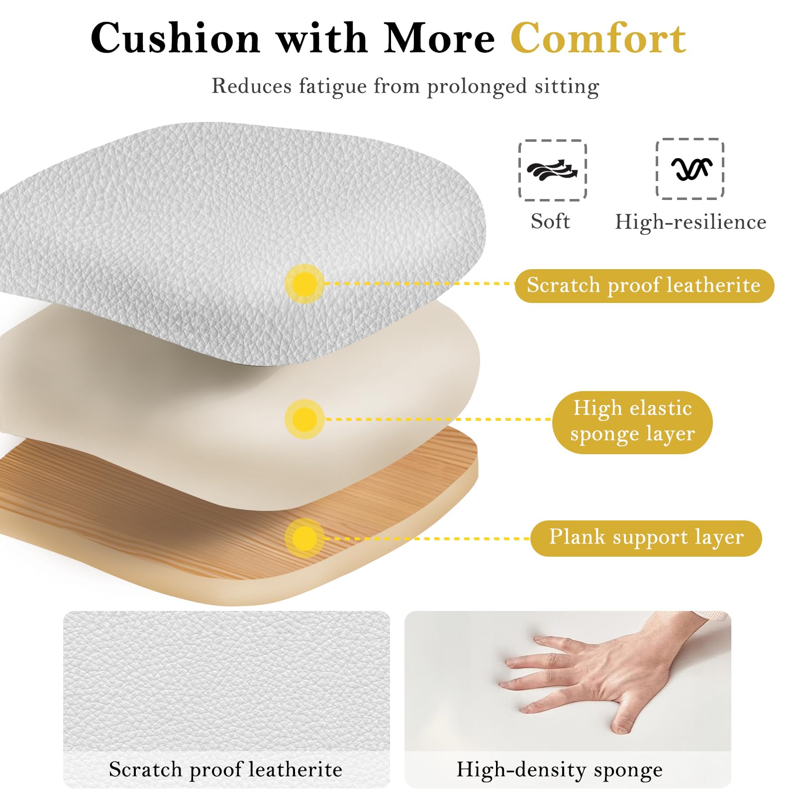 Gold Accent Office Chair with Wheels - White Adjustable Swivel Desk Chair