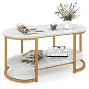 Modern Coffee Table 2 Tier, 39” Oval Coffee Table with Faux Marble
