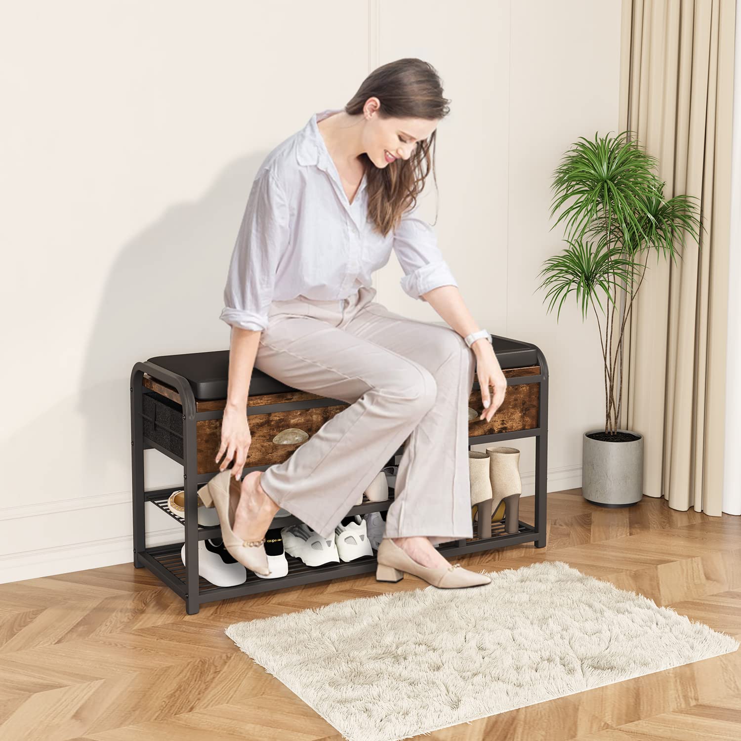 Shoe Bench, 3 Tier Entryway Bench, Shoe Storage Bench