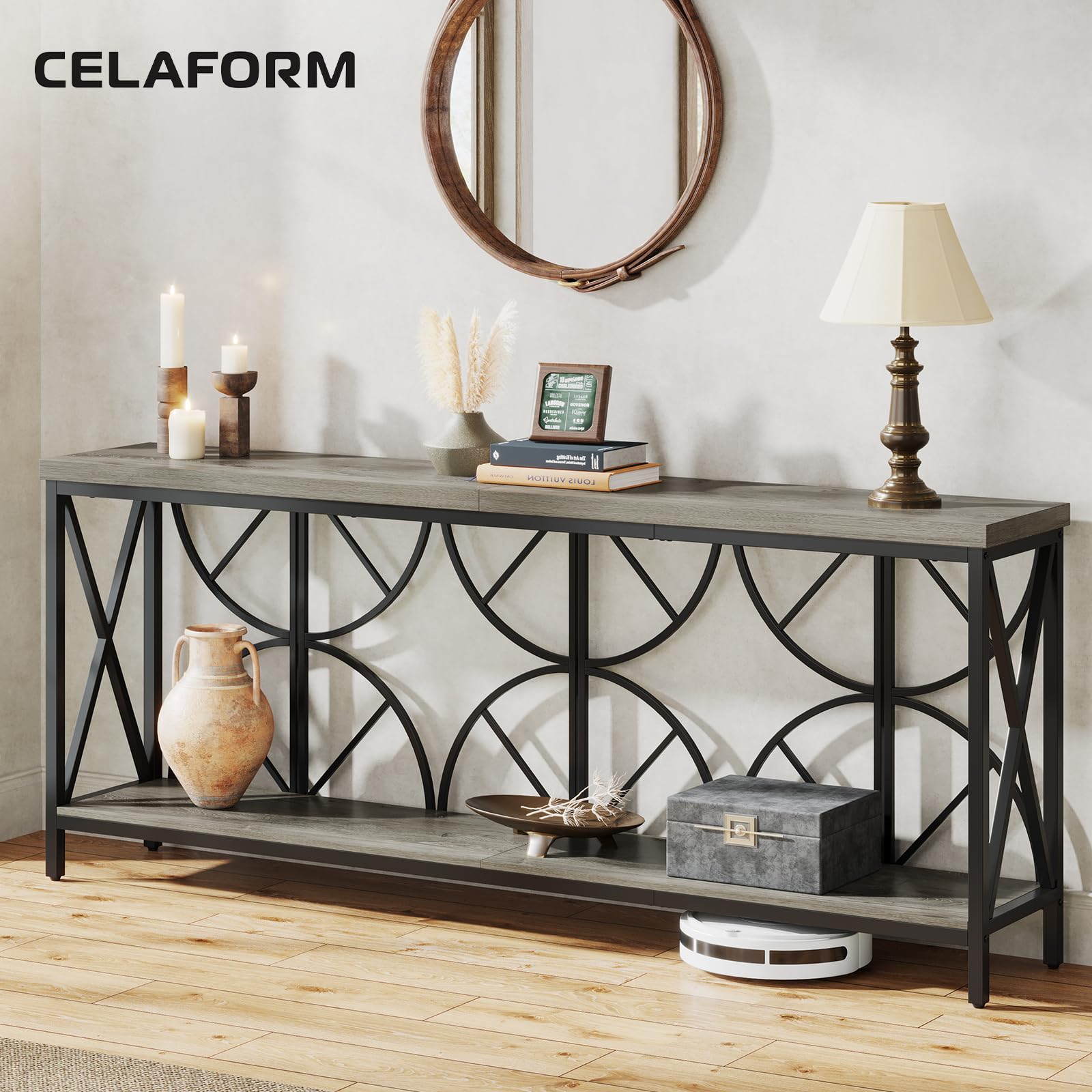 70.9-Inch Extra Long Console Table with Storage - Narrow Sofa Table