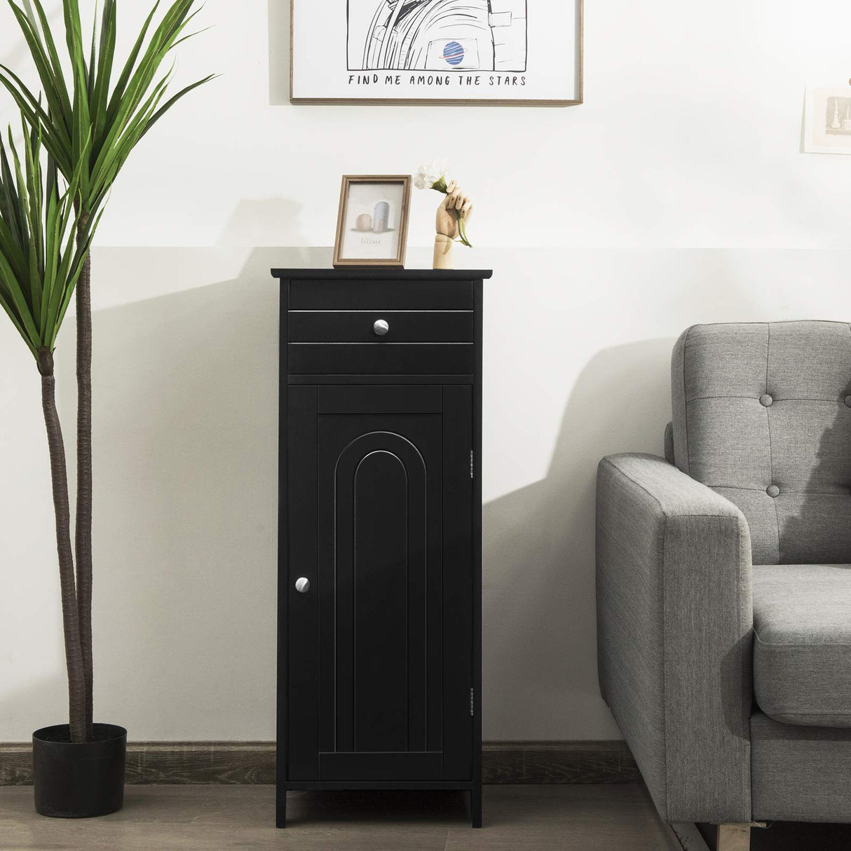 Bathroom Floor Cabinet, Wooden Side Storage Organizer