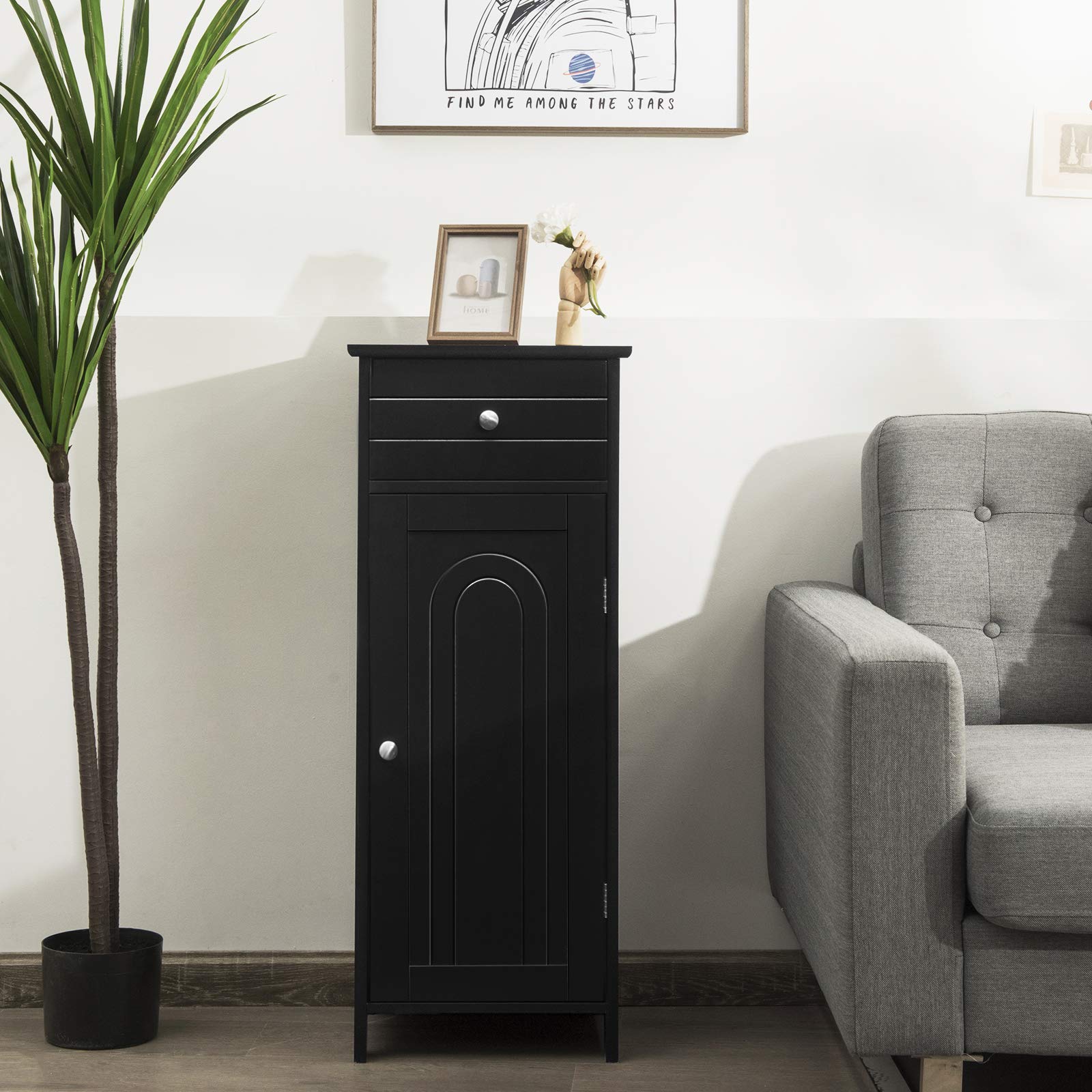 Bathroom Floor Cabinet, Wooden Side Storage Organizer