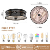 12 Inch Flush Mount Ceiling Light with Rippled Glass - 2 Light Vintage Black Fixture