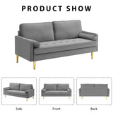 67" Mid Century Modern Loveseat Sofa, 2-Seater Velvet Tufted Love Seat Couch with Bolster Pillows, Golden Frosted Legs for Small Space, Living Room, Apartment, Bedroom (Grey)