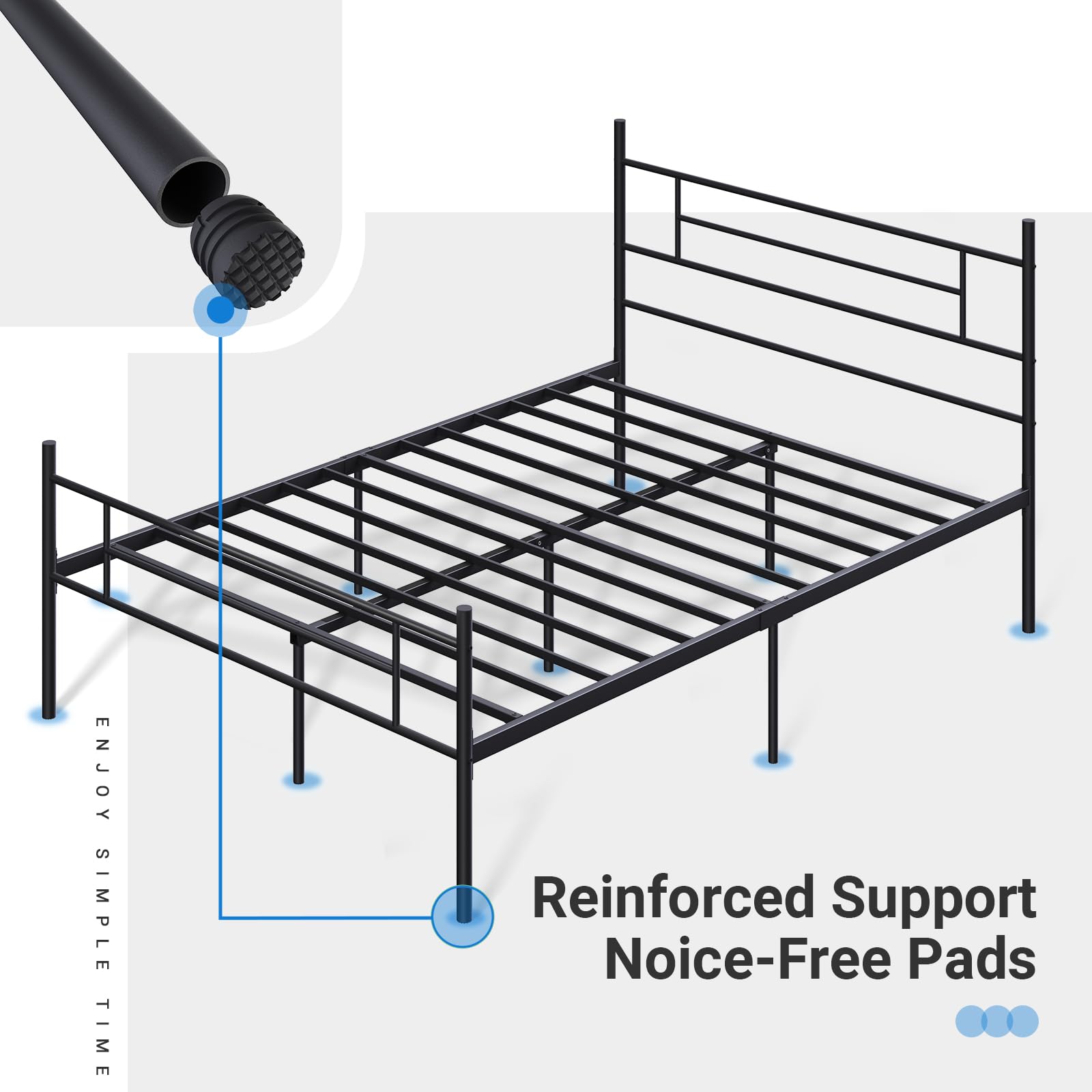 Metal Platform Queen Bed Frame with Classical Headboard Footboard