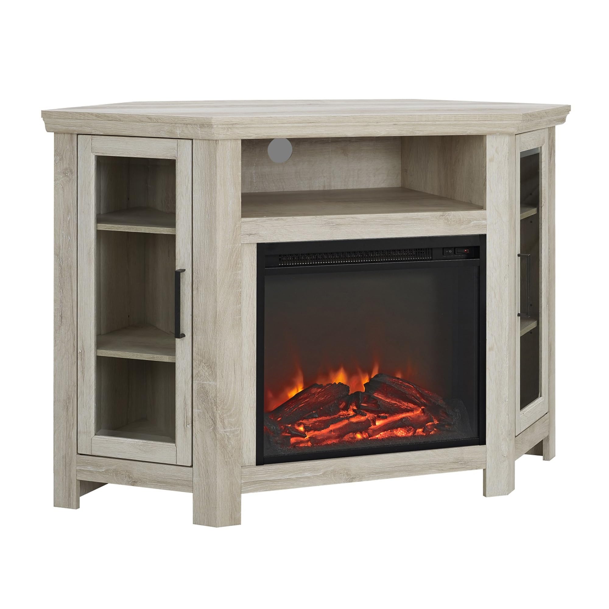 Classic Glass Door Fireplace Corner TV Stand for TVs up to 55 Inches, 48 Inch, White Oa