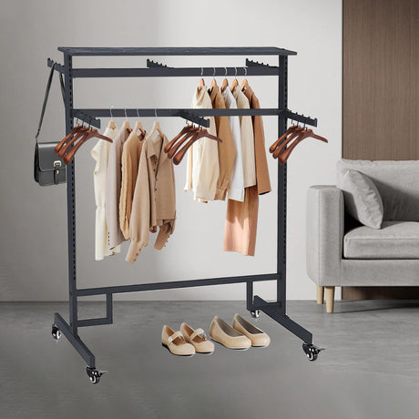 Clothing Rack, Heavy Duty Garment Rack with Wheels, Metal Clothes Hanger Rack