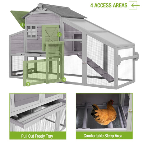 Chicken Coop Outdoor Wooden Hen House 65" with Large Nesting Box, Poultry Cage