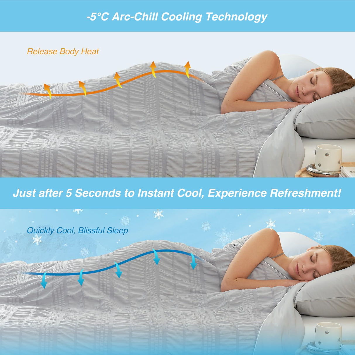 Seersucker Cooling Comforter King Size, Q-Max 0.4 Reversible Lightweight Cooling Blanket,