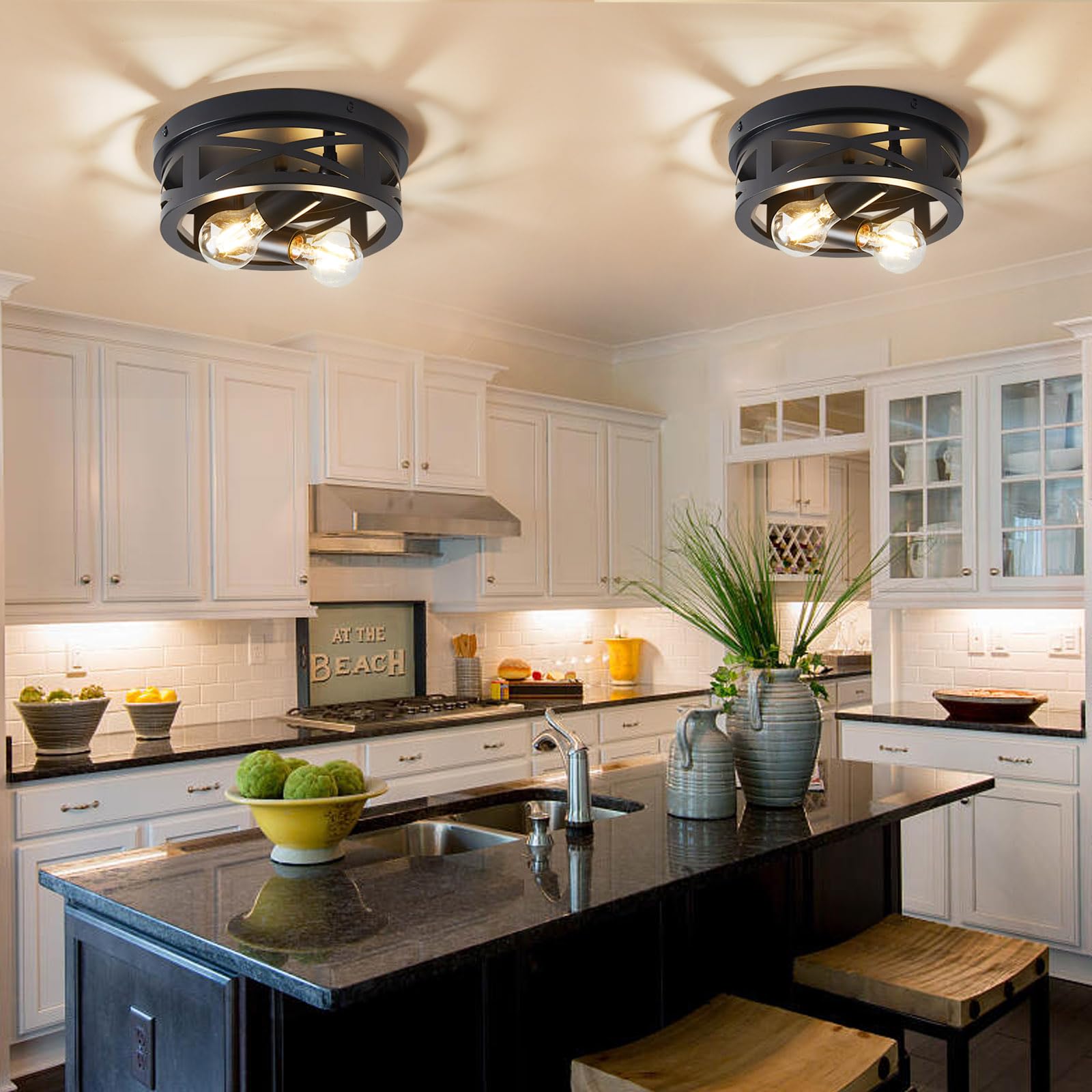 Light Flush Mount Ceiling Light Fixtures, Farmhouse Ceiling Light Fixture, Black Light