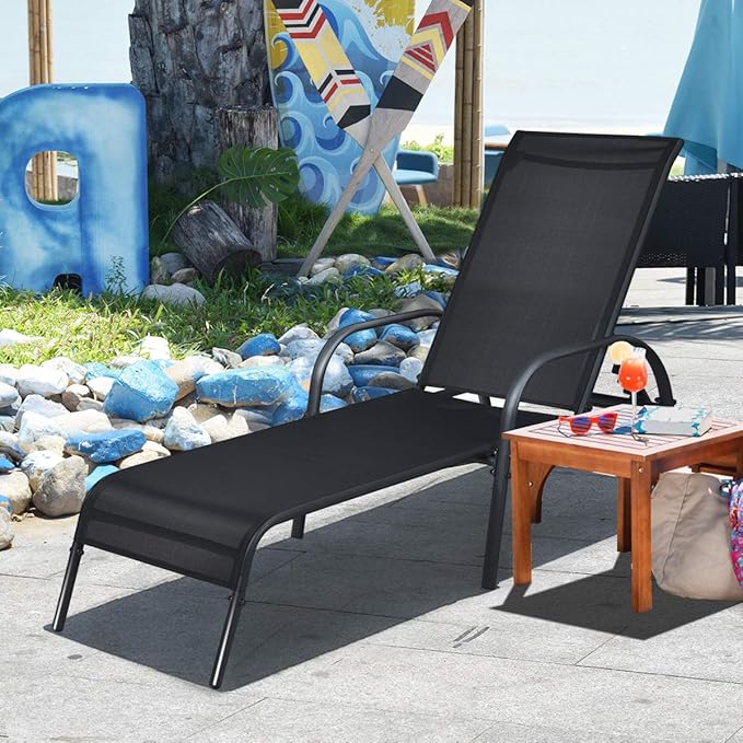 2 Pack Patio Lounge Chair, Outdoor Chaise Lounge with 5 Adjustable Backrest