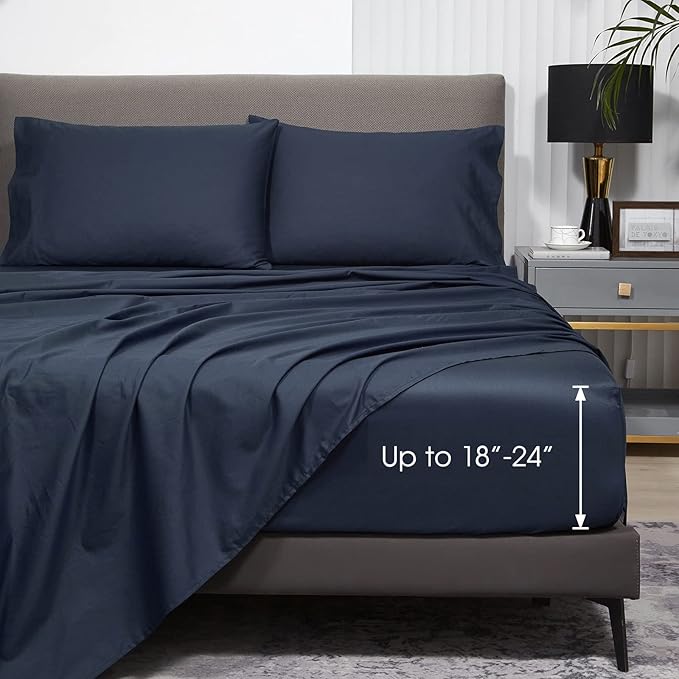 Queen Sheet Sets Fits 18"-24" in Deep Mattress -100% Cotton Queen Sheet Set