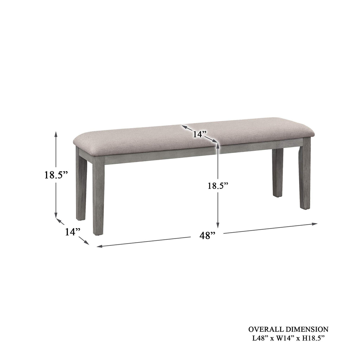 Blair 48"W Dining Bench, Grey