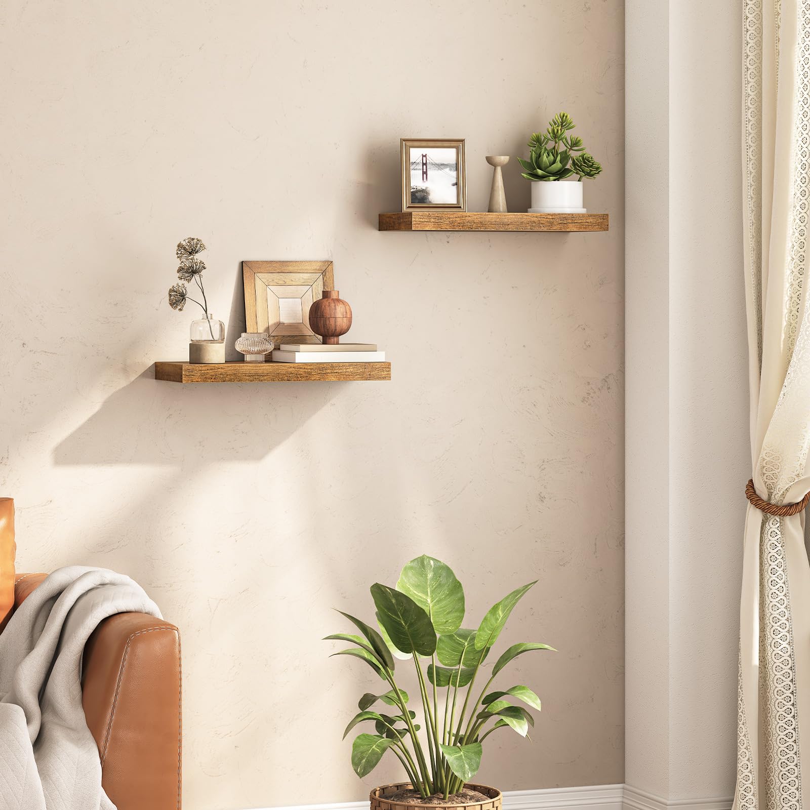 Floating Shelves, Wall Shelf Set of 2, Hanging Shelf with Invisible Brackets