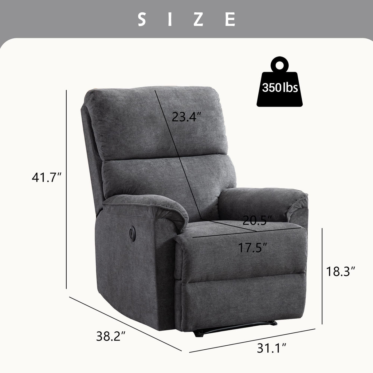 Power Recliner Chair, Electric Recliner, Breathable Fabric Single Overstuffed Recliner Sofa